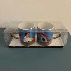 Disney Ariel and Eric 14-Ounce Heart-Shaped Handle Ceramic Mugs Set of 2 New